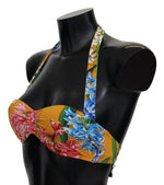 Dolce & Gabbana Yellow Floral Print Swimsuit Beachwear Bikini Women's Tops