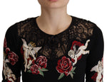 Dolce & Gabbana Black Lace Angel Roses Cardigan Women's Sweater