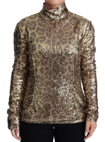 Dolce & Gabbana Brown Leopard Fit Turtleneck Sequin Women's Sweater