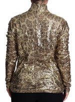 Dolce & Gabbana Brown Leopard Fit Turtleneck Sequin Women's Sweater