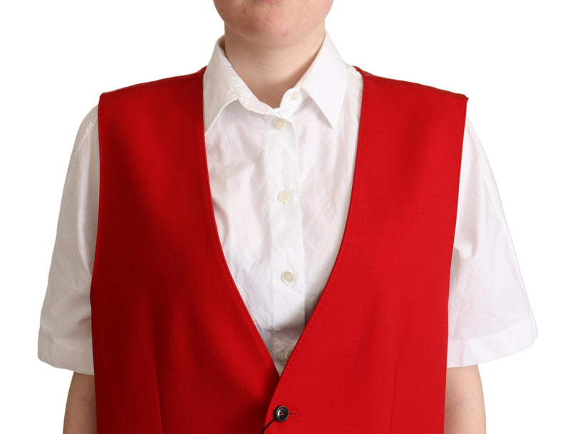 Dolce & Gabbana Red Virgin Wool Sleeveless Waistcoat Women's Vest