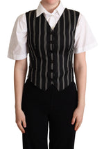 Dolce & Gabbana Black Striped Leopard Print Waistcoat Women's Vest
