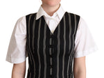 Dolce & Gabbana Black Striped Leopard Print Waistcoat Women's Vest