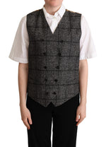 Dolce & Gabbana Gray Wool Leopard Print Waistcoat Women's Vest