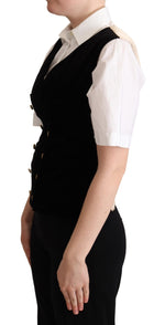 Dolce & Gabbana Black Beige Velvet Waistcoat Women's Vest
