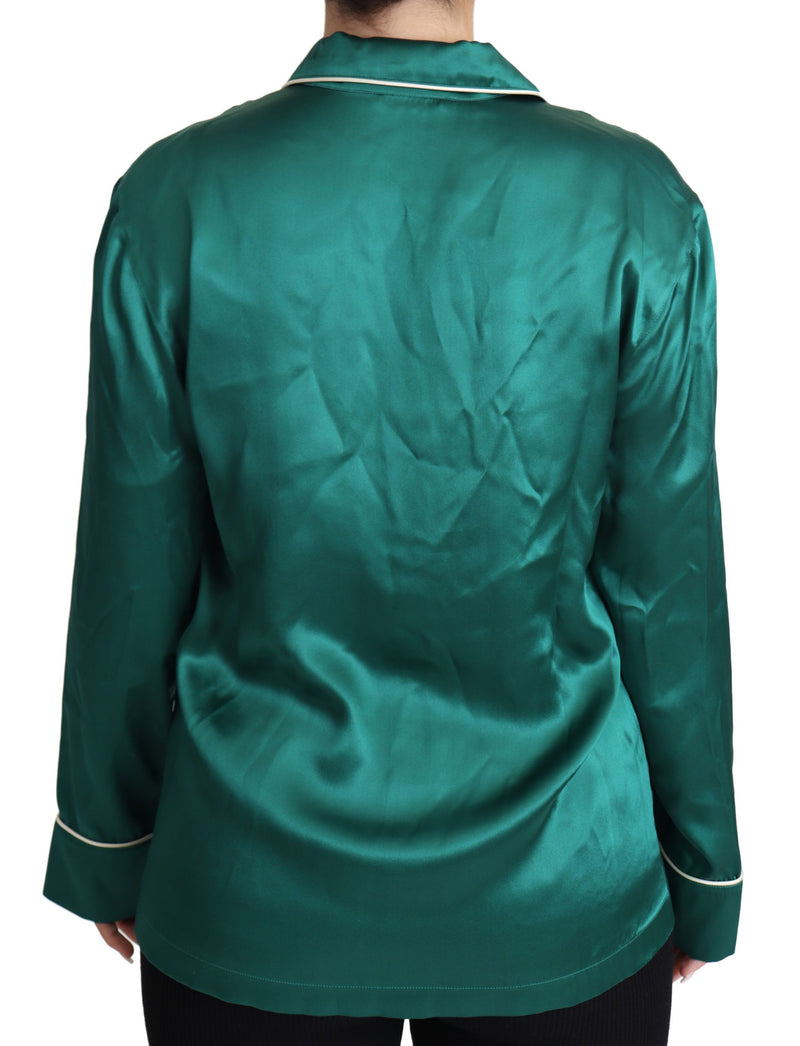 Dolce & Gabbana Green Pyjama Blouse Silk Lounge Sleepwear Women's Top