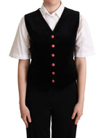 Dolce & Gabbana Black Velvet Sleeveless Waistcoat Women's Vest