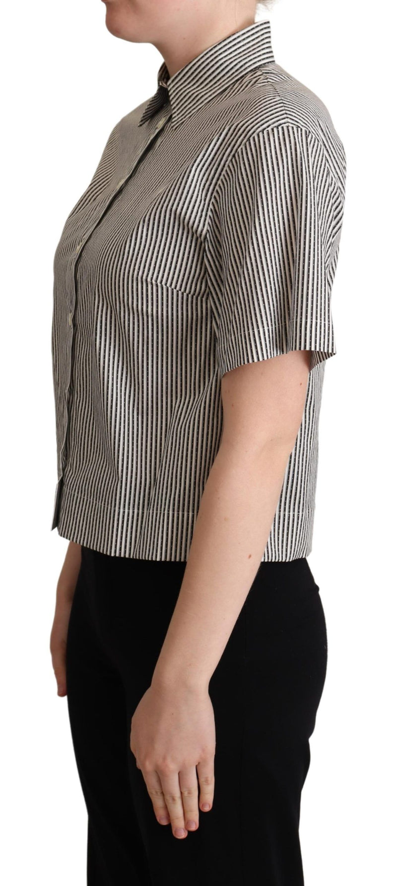 Dolce & Gabbana White Black Striped Cotton Women's Shirt
