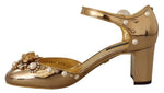 Dolce & Gabbana Elegant Gold Leather Block Heels with Women's Crystals