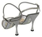 Dolce & Gabbana Silver Leather Ankle Strap Sandals with Women's Crystals