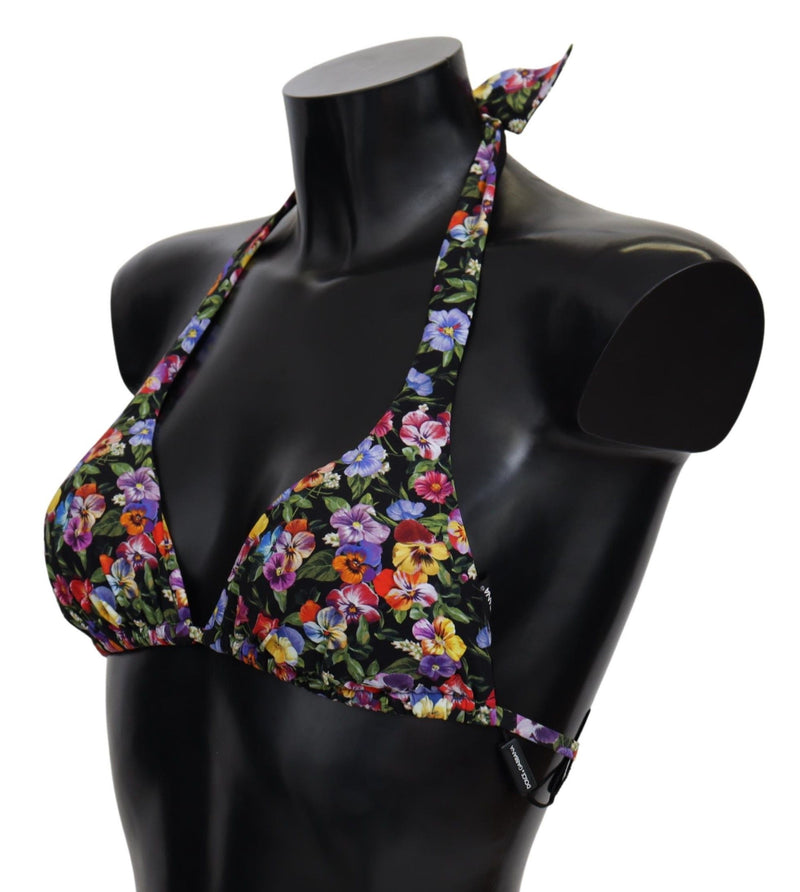 Dolce & Gabbana Black Floral Print Swimsuit Beachwear Bikini Women's Tops