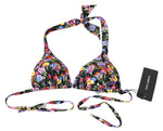 Dolce & Gabbana Black Floral Print Swimsuit Beachwear Bikini Women's Tops