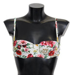 Dolce & Gabbana White Floral Print Swimsuit Beachwear Bikini Women's Tops