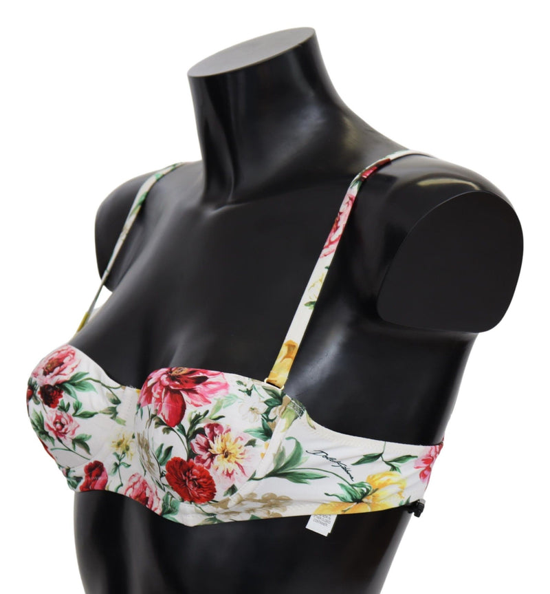 Dolce & Gabbana White Floral Print Swimsuit Beachwear Bikini Women's Tops