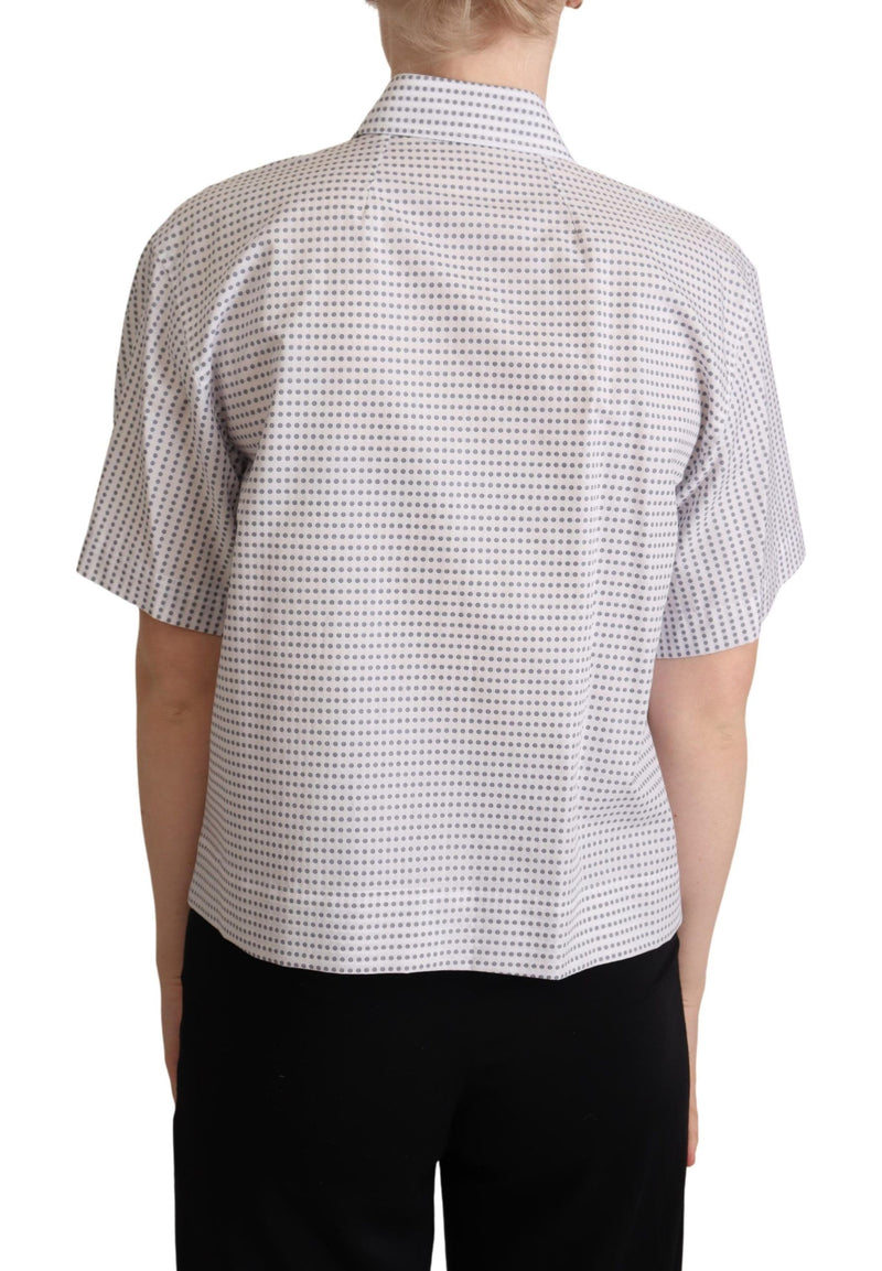 Dolce & Gabbana White Polka Dots Collared Blouse Women's Shirt