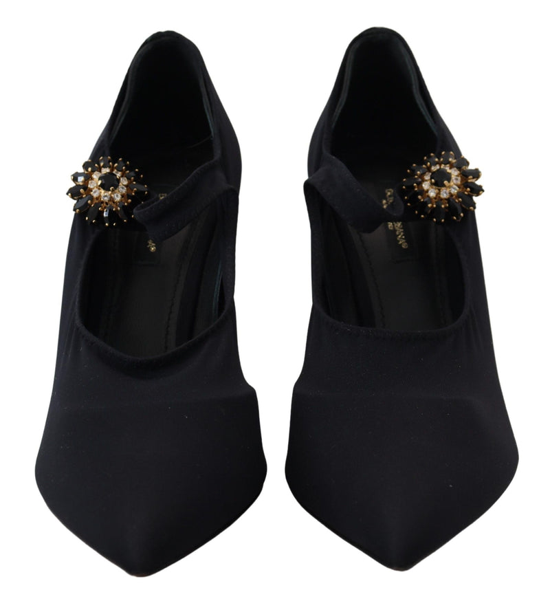 Dolce & Gabbana Chic Black Mary Jane Sock Pumps with Women's Crystals