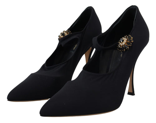 Dolce & Gabbana Black Socks Stretch Crystal Pumps Women's Shoes