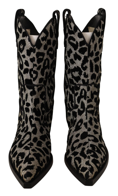 Dolce & Gabbana Elegant Leopard Print Mid Calf Women's Boots