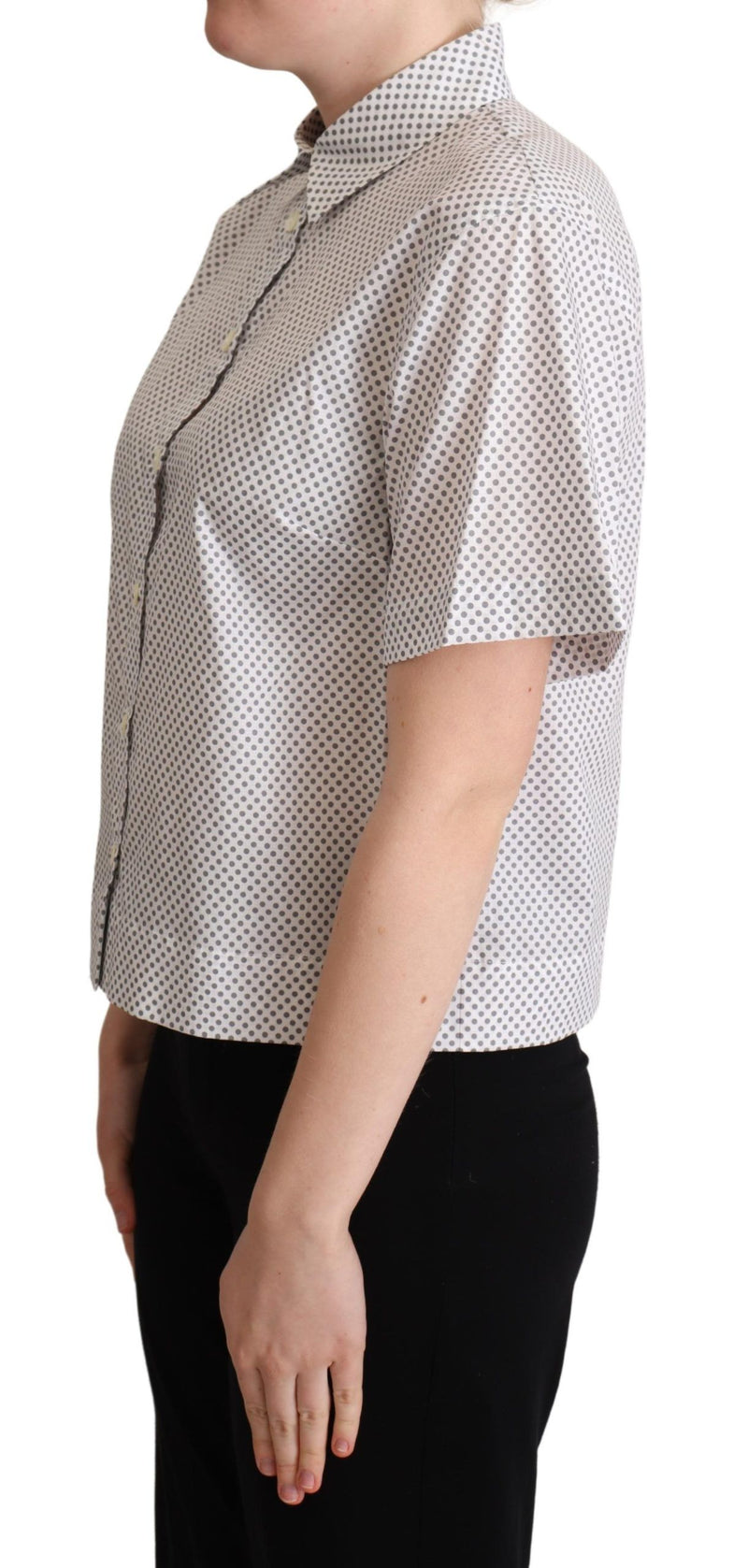Dolce & Gabbana White Gray Polka Dots Collared Button Women's Shirt