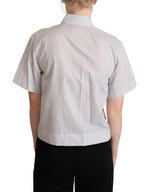 Dolce & Gabbana White Gray Polka Dots Collared Button Women's Shirt