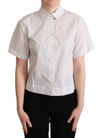Dolce & Gabbana White Black Polka Dots Collar Blouse Women's Shirt