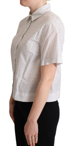 Dolce & Gabbana White Black Polka Dots Collar Blouse Women's Shirt
