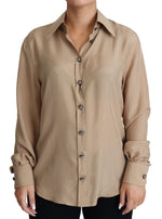 Dolce & Gabbana Beige Silk Shirt Decorative Buttons Women's Top