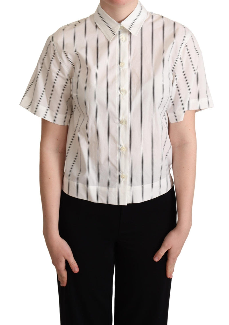 Dolce & Gabbana White Black Stripes Collared Shirt Women's Top