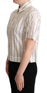 Dolce & Gabbana White Black Stripes Collared Shirt Women's Top