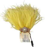 Dolce & Gabbana Crystal Gold Hair Comb with Yellow Ostrich Women's Feather