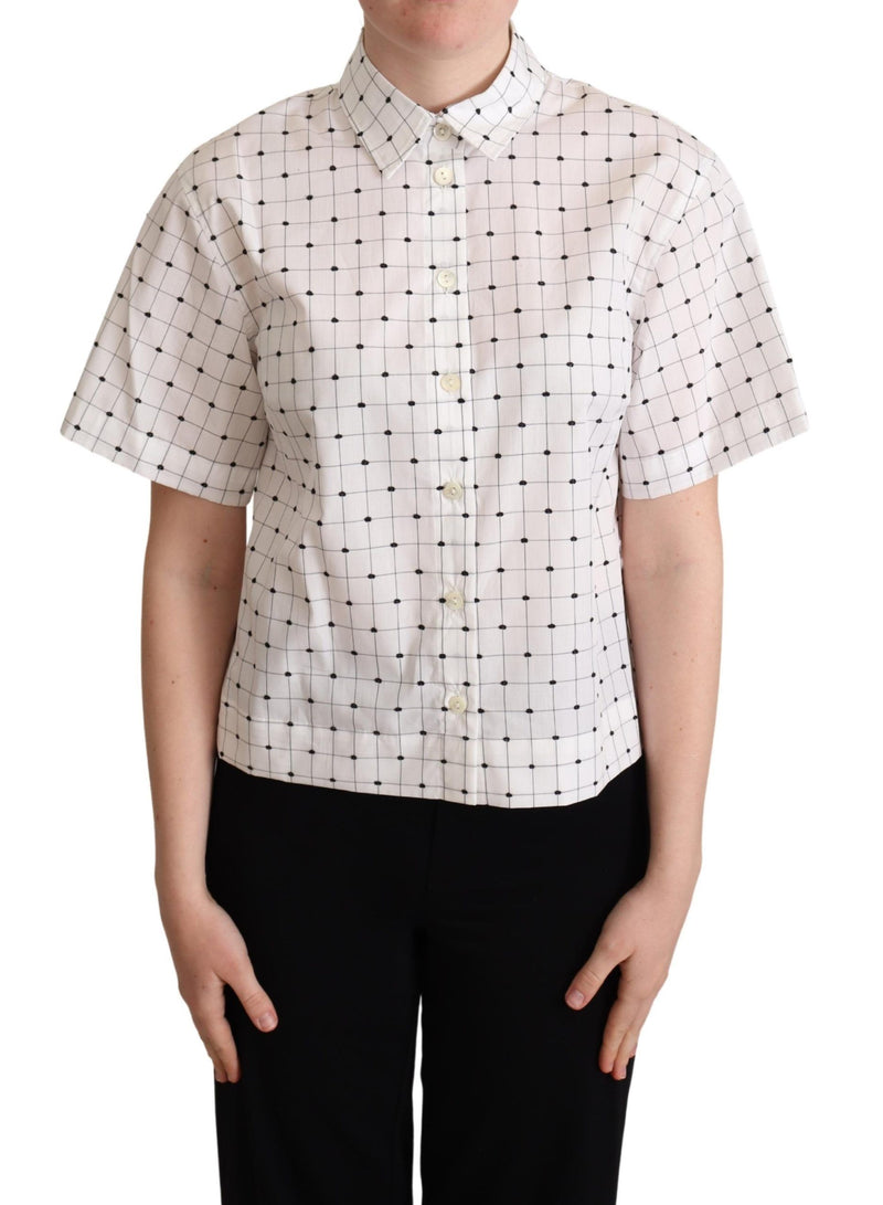 Dolce & Gabbana White Polka Dot Cotton Collared Shirt Women's Top