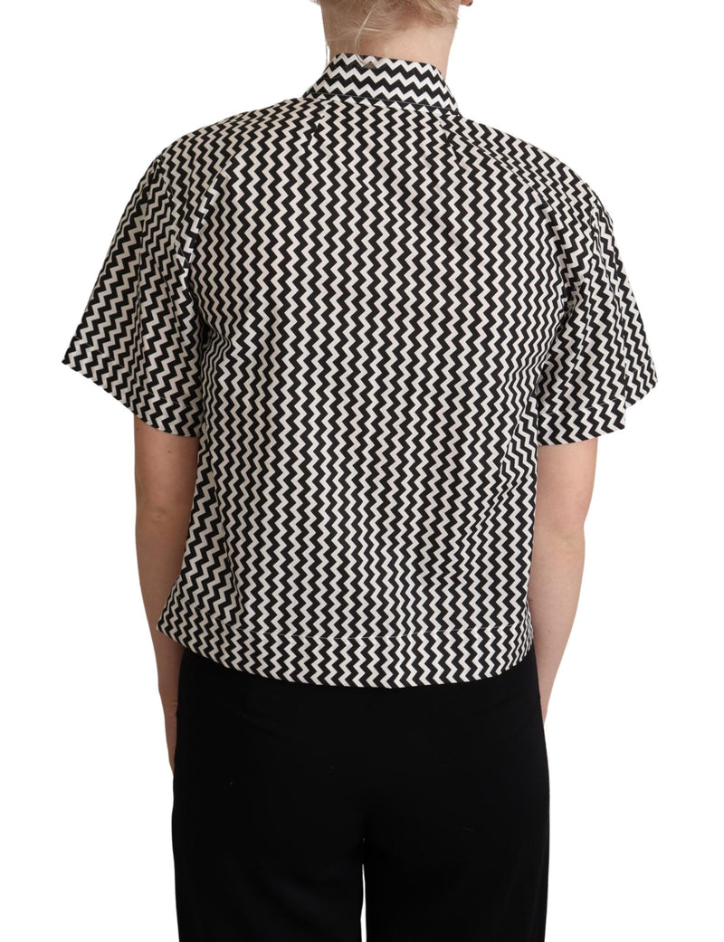 Dolce & Gabbana Black White Zigzag Collar Cotton Top Women's Shirt