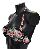 Dolce & Gabbana Black Roses Print Swimsuit Beachwear Bikini Women's Tops