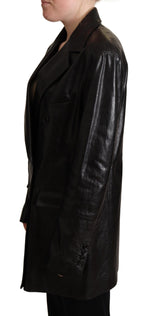 Dolce & Gabbana Black Double Breasted Coat Leather Women's Jacket