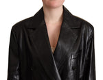 Dolce & Gabbana Black Double Breasted Coat Leather Women's Jacket