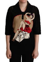 Dolce & Gabbana Black Embroidered Knitted Cotton Women's Sweater
