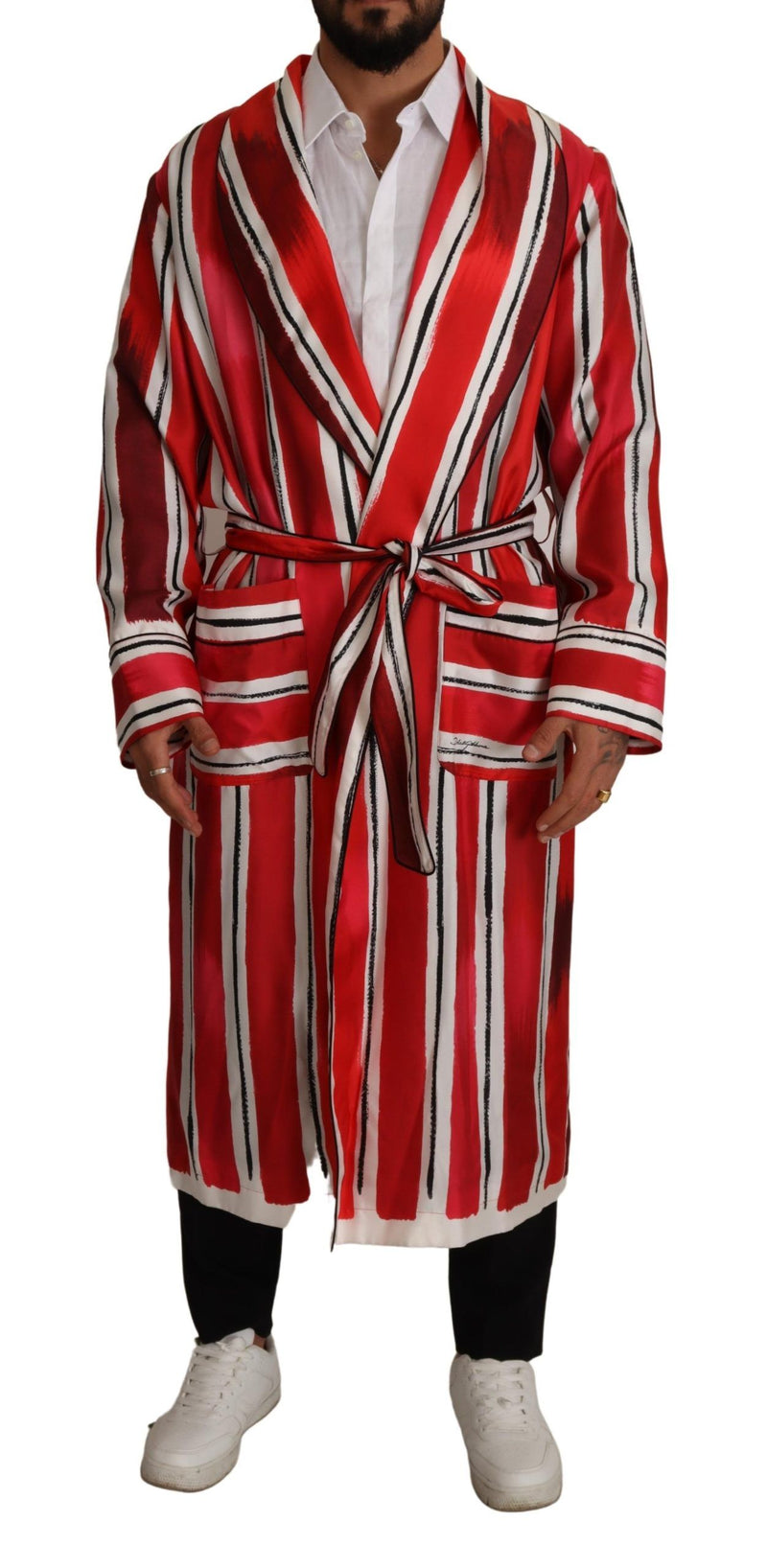 Dolce & Gabbana Chic Striped Silk Sleepwear Men's Robe