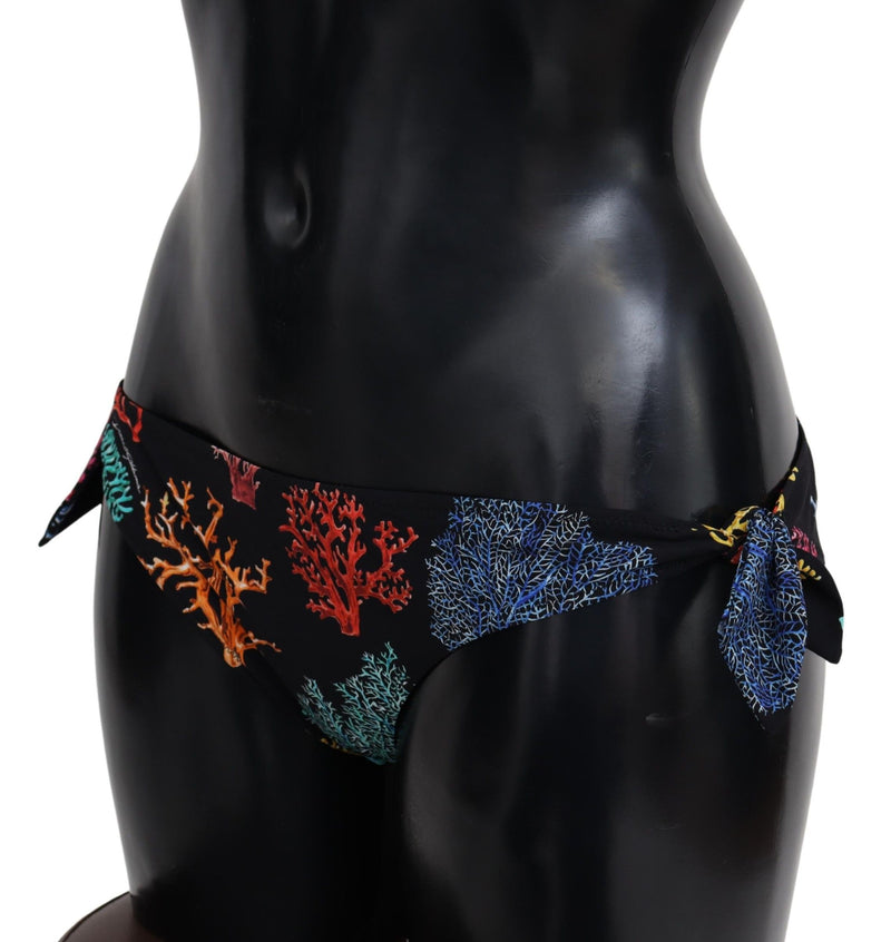 Dolce & Gabbana Chic Black Side-Tie Coral Print Bikini Women's Bottom