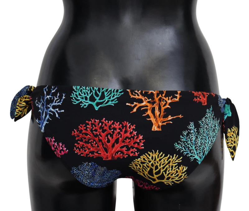 Dolce & Gabbana Chic Black Side-Tie Coral Print Bikini Women's Bottom