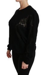 Dolce & Gabbana Black Cashmere Floral Lace Cutout Women's Sweater