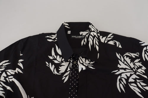 Dolce & Gabbana Black Palm Tree Cotton Silk Short Sleeve Men's Shirt