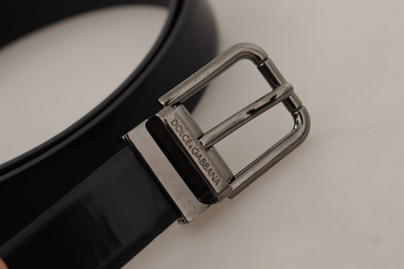 Dolce & Gabbana Sleek Black Leather Belt with Metallic Men's Buckle