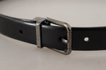 Dolce & Gabbana Sleek Black Leather Belt with Metallic Men's Buckle