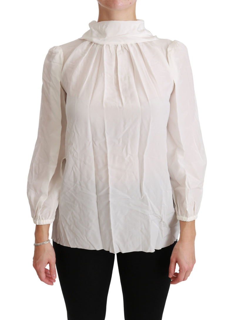 Dolce & Gabbana White Turtle Neck Blouse Shirt Silk Women's Top