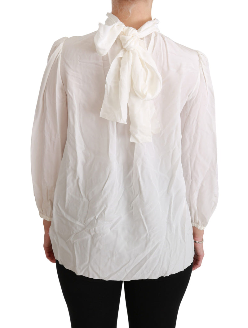 Dolce & Gabbana White Turtle Neck Blouse Shirt Silk Women's Top