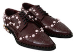 Dolce & Gabbana Bordeaux Leather Crystal Pearls Formal Women's Shoes
