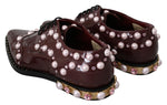 Dolce & Gabbana Bordeaux Leather Crystal Pearls Formal Women's Shoes