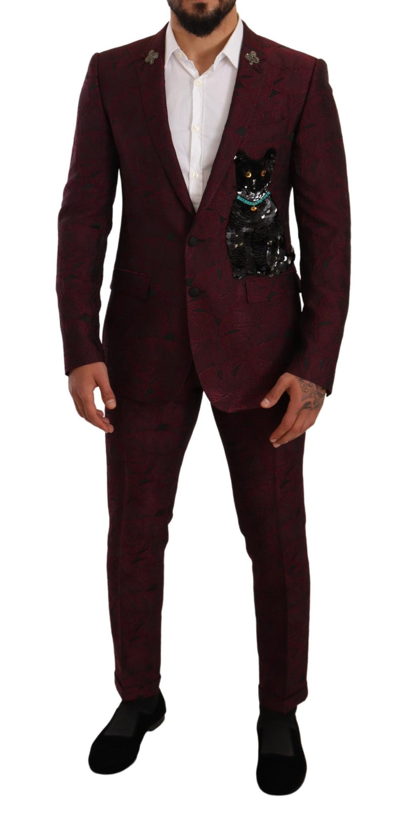 Dolce & Gabbana Maroon Cat Sequin MARTINI 2 Piece Men's Suit