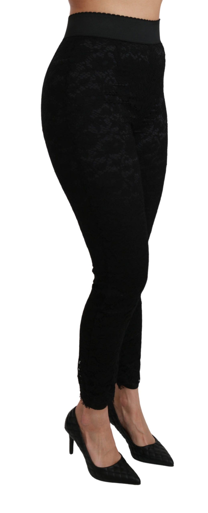Dolce & Gabbana Black Lace Skinny High Waist Cotton Women's Pants