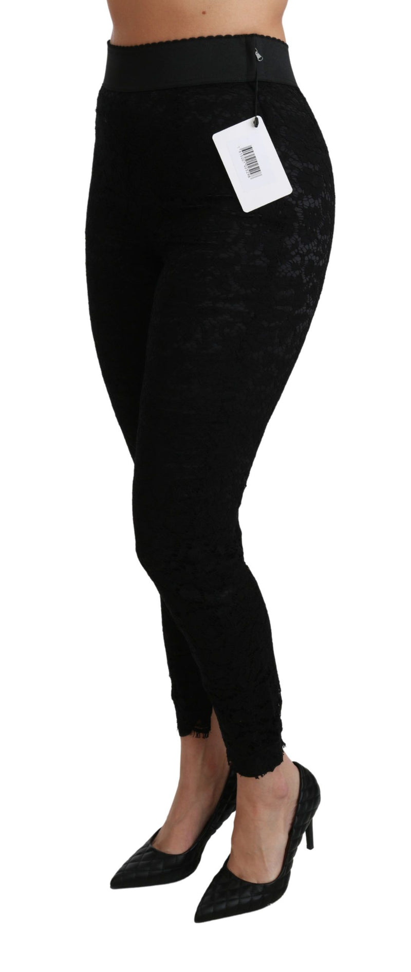 Dolce & Gabbana Black Lace Skinny High Waist Cotton Women's Pants